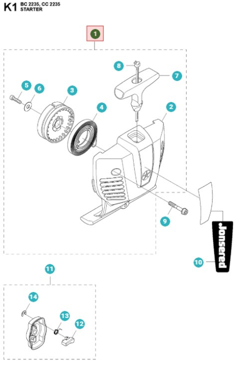 Alloggiamento del motorino di avviamento Jonsered CC2235, CC2236, BC2235, GC2236 nel gruppo  presso GPLSHOP (5441284-02)