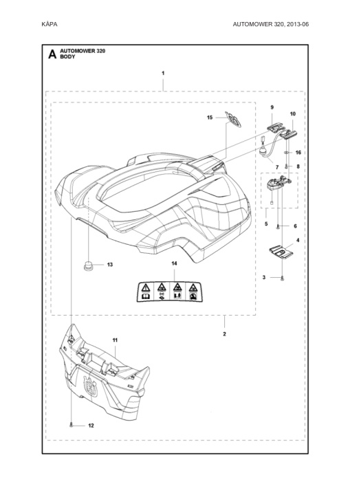 Carrozza system Kpl. AM 320 nel gruppo I Pezzi Di Ricambio Robot Tagliaerba / Pezzi di ricambio Husqvarna Automower® 320 / Automower 320 - 2014 presso GPLSHOP (5807663-02)