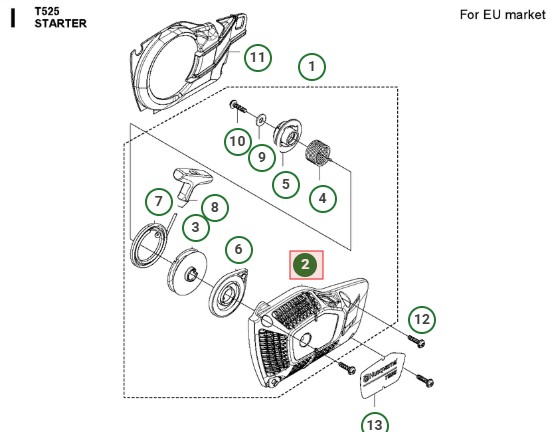 Alloggiamento Avviamento 5878756-01 nel gruppo I Pezzi Di Ricambio / Pezzi di ricambio Motoseghe / Pezzi di ricambio Husqvarna T525 presso GPLSHOP (5878756-01)