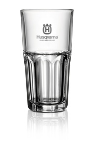 Husqvarna clear glass tumbler with Husqvarna logo - 31cl, 12 pcs nel gruppo Prodotti per lavori forestali e giardinaggio Husqvarna / Husqvarna Accessori per la protezione personale / Abbigliamento da lavoro / Accesori presso GPLSHOP (5902106-01)
