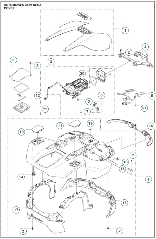 Bild på sprängskiss för Automower 450V Nera