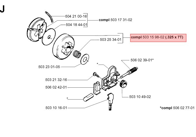 Tamburo frizione .325 7T 40, 45, 49, Jonsered 2041-2050