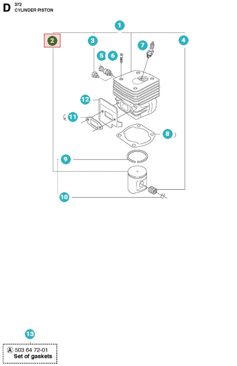 Pistone 50mm Husqvarna 371XP, 372XP