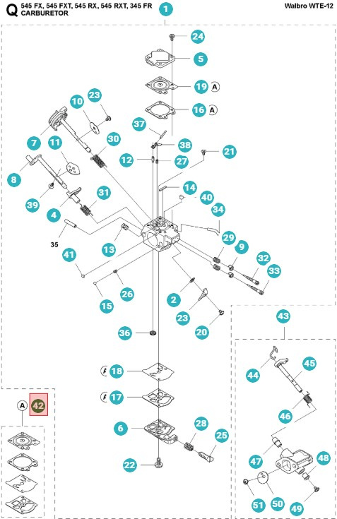 Set guarnizioni carburatore Walbro D10 Wte 5159996-01