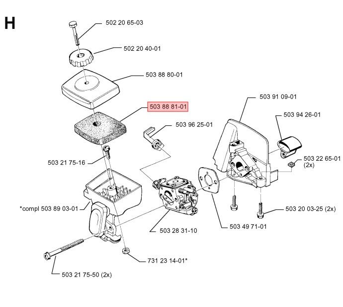 Filtro aria Husqvarna 123, 223, 322, 323, 325, 326