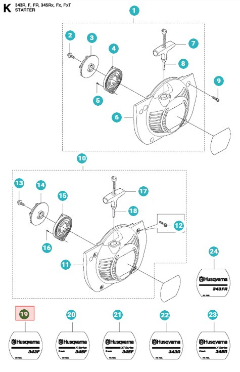Decalcomania Starter Husqvarna 343F