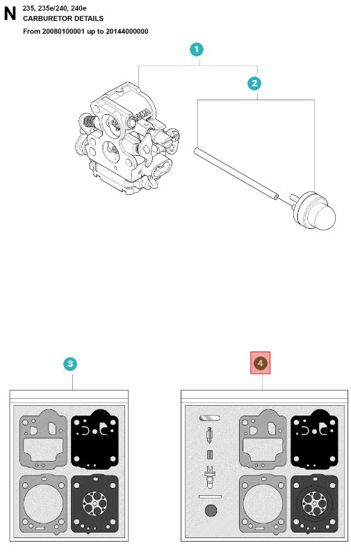 Kit di riparazione carburatore Husqvarna 240, CS2234
