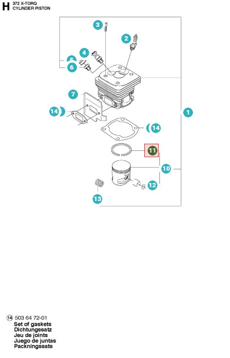 Anello pistone 50mm Husqvarna 371XP, 372XP, CS2172, CS2166